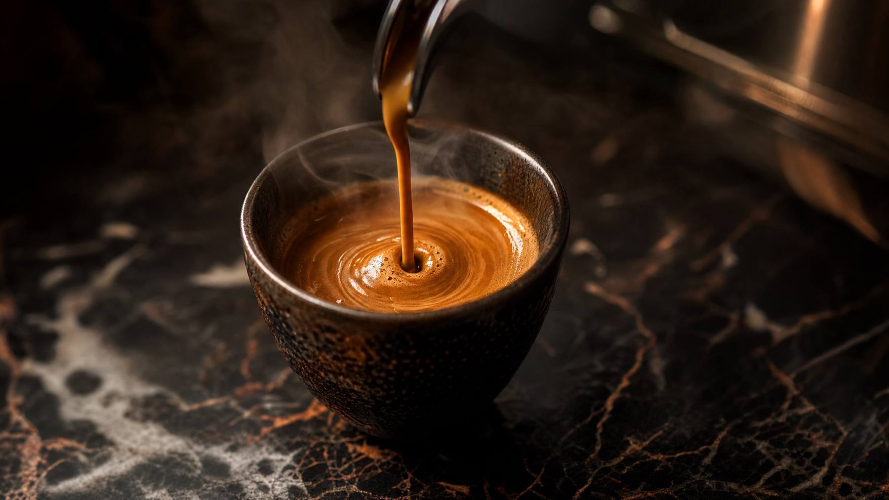 Espresso pouring with golden crema