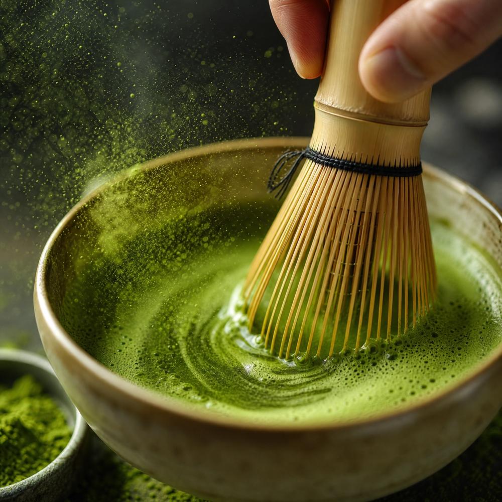 Matcha whisked in a bowl