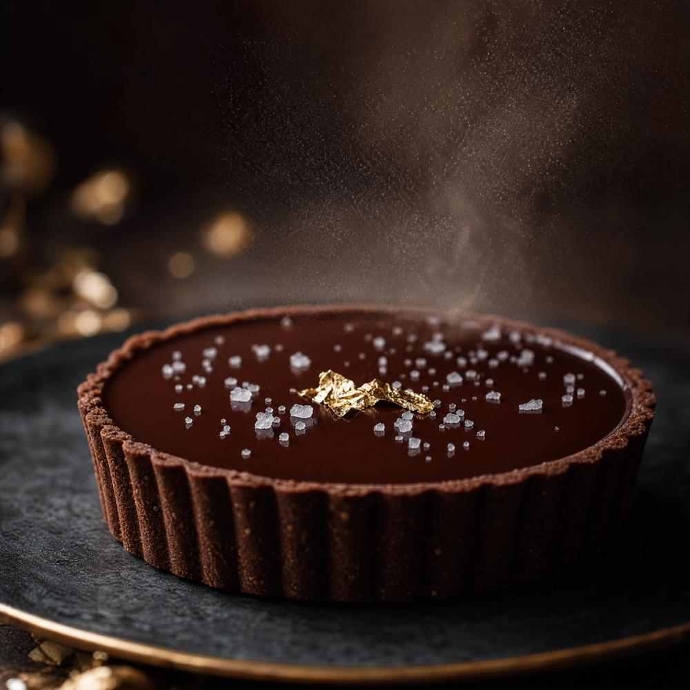 A dark chocolate tart finished with sea salt